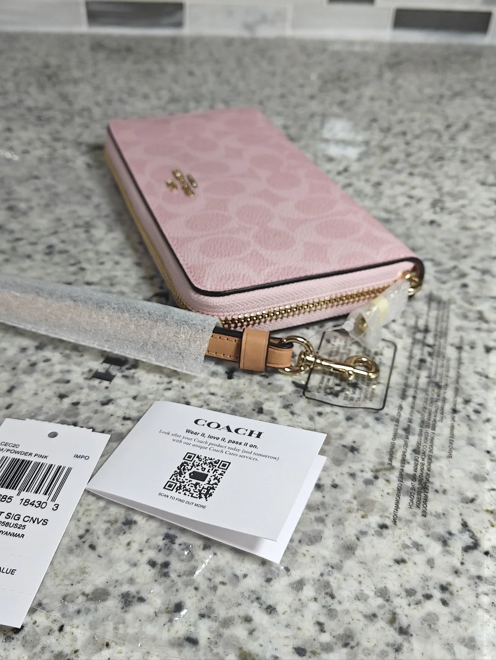 Coach Long Zip Around Wallet In Signature Canvas (Powder pink) - Picture 5 of 8